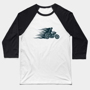 Simple biker pictogram emblem with a motorcycle racer and flames Baseball T-Shirt